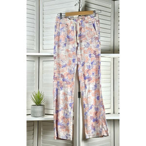 Roxy Women's Pink Floral Smocked Elastic Wide Leg Pants Relaxed Fit XS